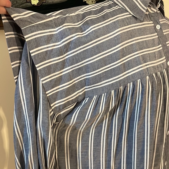 Harshman Randall Grey White Twin Striped Oversized Button Down Blouse Size Small - Picture 7 of 15